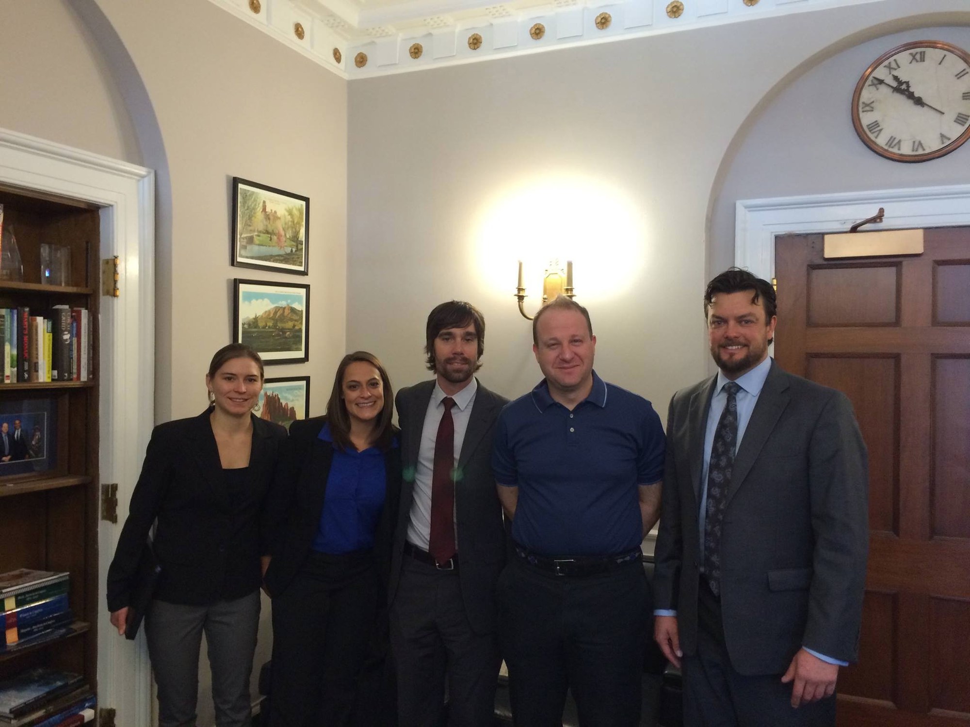 From left to right: Julie Mach (CMC), Aimee Ross (International Mountain Biking Association), Jason Bertolacci (International Mountain Biking Association), Jared Polis (US Representative), and Nathan Fey (American Whitewater).