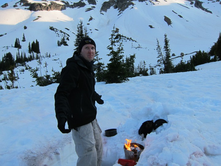 New cooking techniques at Glacier Basin on Mount Rainier (14,410’). July, 2012. Photo courtesy of Dave Mattingly.